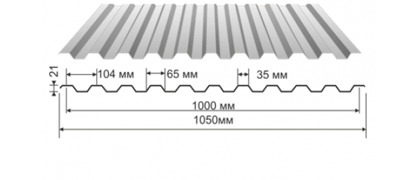 Профнастил оцинкованный С-21 1050x3000 купить недорого в Долгопрудном