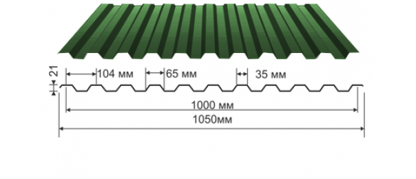 Профнастил зеленый оцинкованный  RAL 6005 С-21 купить недорого в Долгопрудном